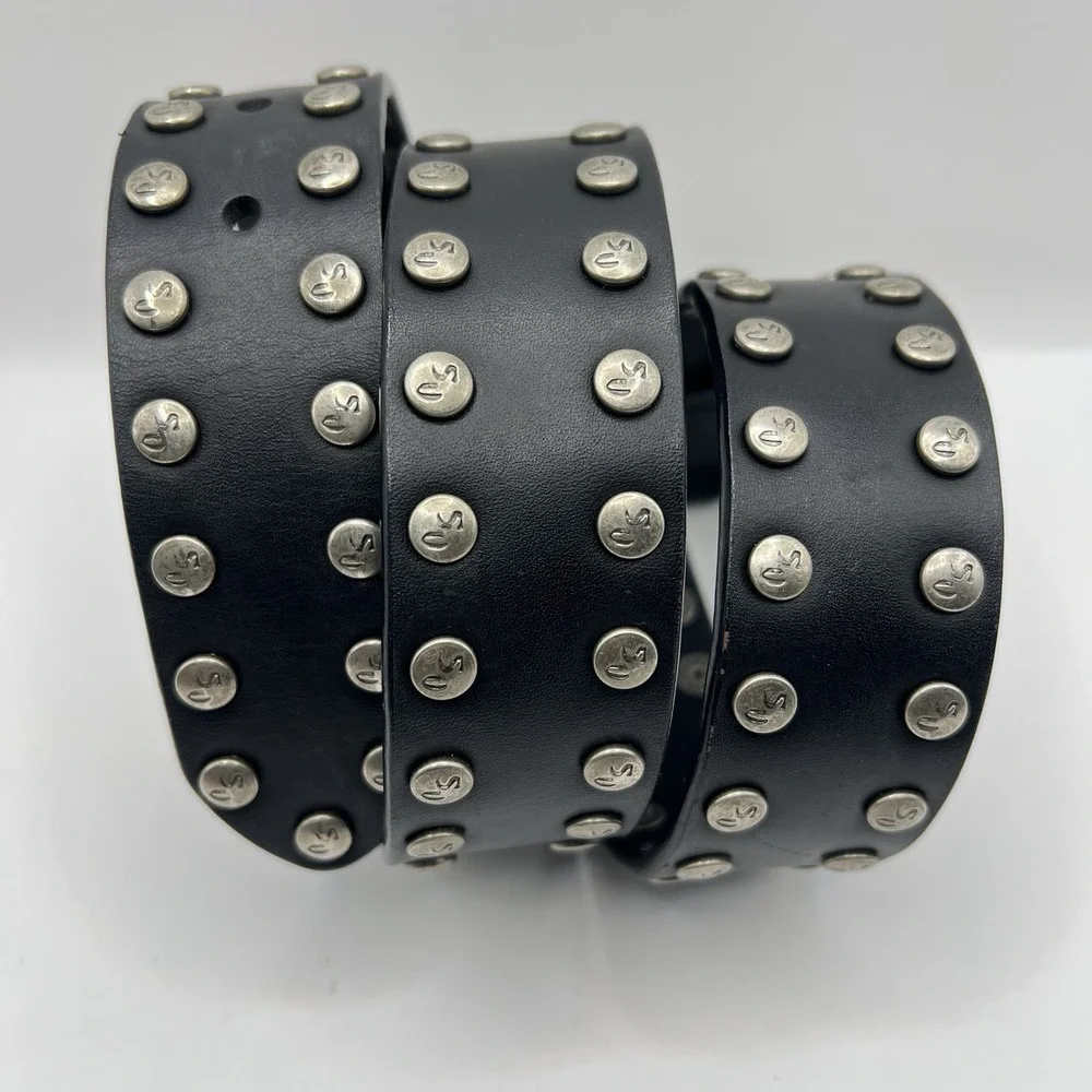 Y2K Sergio Valente Studded Leather Belt Unisex M (29-33) Black Biker Western